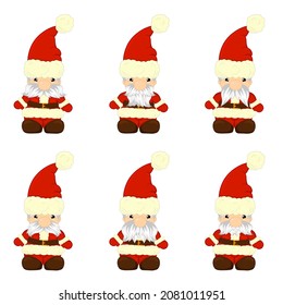 A set of cute Christmas gnomes with different beards and mustaches. Winter cartoon vector illustration for kids