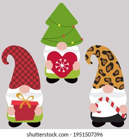 Set of Cute Christmas gnomes, vector illustration