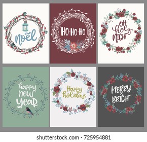 Set of cute Christmas greeting cards. Editable vector illustration