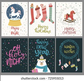 Set of cute Christmas greeting cards. Editable vector illustration