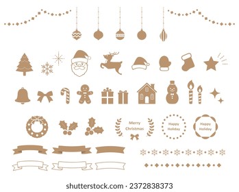 Set of cute Christmas icons and frames on white background.