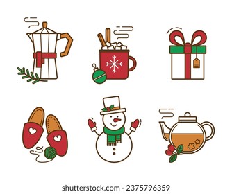 Set of cute Christmas icons. Vector illustration