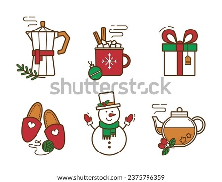 Set of cute Christmas icons. Vector illustration