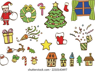 Conjunto de lindas ilustraciones navideñas dibujadas con lápiz. (Color)
