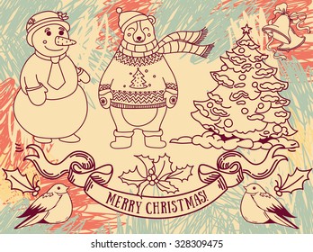 set of cute christmas illustrations, vector collection