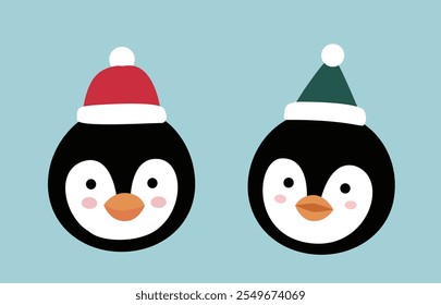 Set of cute Christmas penguins head vector illustration.
flat style christmas penguin element.
Good for card,poster, banner, leaflet .