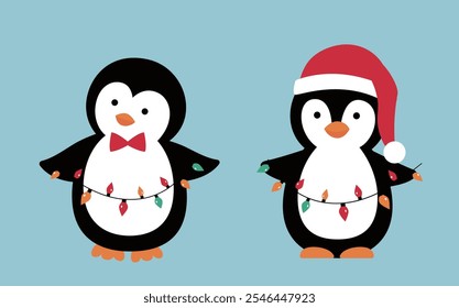 Set of cute Christmas penguins vector illustration.
flat style christmas penguin element.