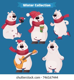Set of cute of Christmas polar Bear