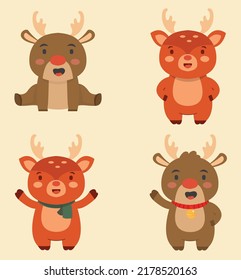 Set of cute Christmas reindeer posters using necklaces. Cartoon character holiday animal. vector illustration