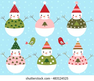 Set of cute Christmas snowman characters