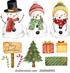 Set of Cute Christmas snowman and gift 