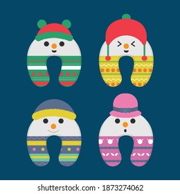 Set of cute christmas snowman neck pillows