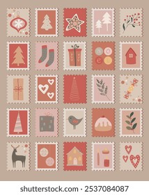 set of cute christmas stamps, hygge style