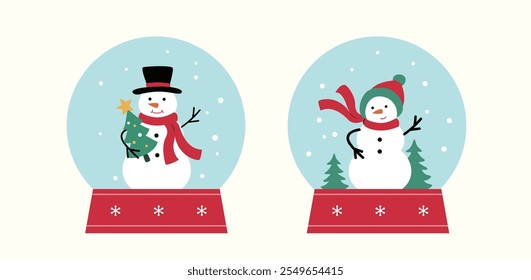 Set of cute Christmas themed snow globe clipart.
Set of Cute snowman snowball flat vector stock illustration.
Good for card,poster, banner, leaflet .