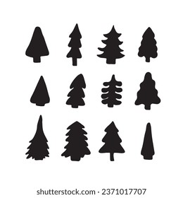 Set of cute Christmas trees with snowflakes for New Year and Christmas designs. Happy new year. Vector illustration. Hand-Drawn. Flat design.