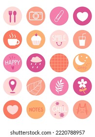 set of cute circle emotional sticker, pink and orange collection, vector, illustration design.