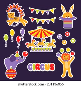 set with cute circus animals. vector illustration