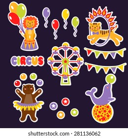 set with cute circus animals. vector illustration