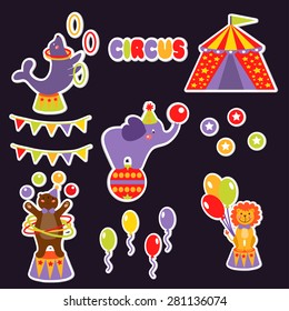 set with cute circus animals. vector illustration