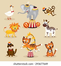 Set of cute circus animals vector illustration