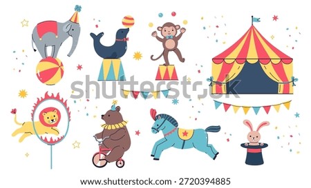 A set of cute circus animals. Vector graphics.