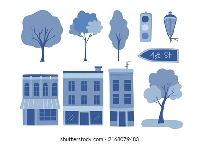 Set of cute city street objects