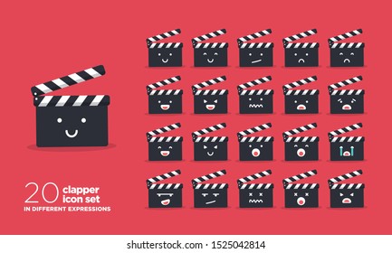 Set of Cute Clapperboard Icons In Different Expressions