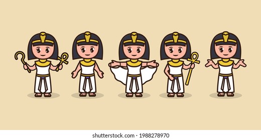 Set Of Cute Cleopatra Egypt Mascot Design Illustration