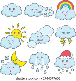 set of cute cloud emotion