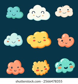 set cute cloud emotion with minimalist color