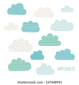 Set of cute clouds. Design for kids. Vector illustration