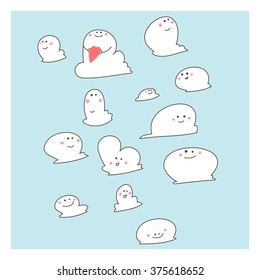 Set with cute clouds, different shapes, children's illustration, vector.