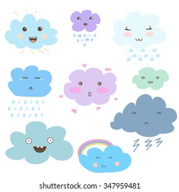 Set of cute clouds with emotions