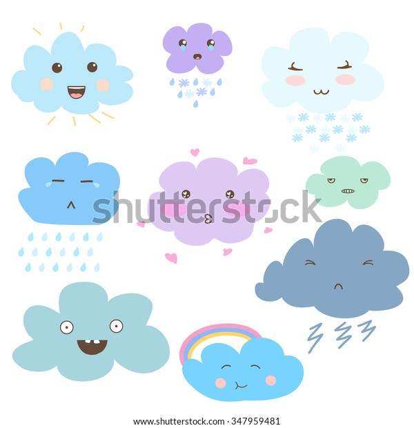 Set Cute Clouds Emotions Stock Vector (Royalty Free) 347959481