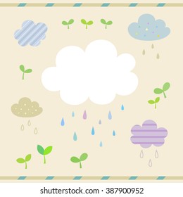 Set of cute clouds and rain