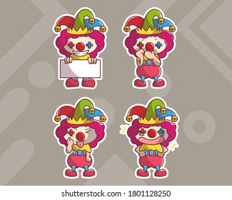 set of cute clown character with optional apprearance. premium kawaii vector