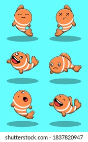 Conjunto de adorables ilustraciones de peces payasos