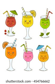 Set of cute cocktails isolated on white