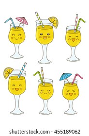 Set of cute cocktails isolated on white