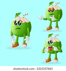 Set of cute coconut characters with different facial expressions. Perfect for kids, merchandise and sticker
