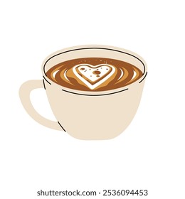 Conjunto de copos de café bonitos com Latte Art. Coleção de bebidas de café com variedade coração de arte em café, folha, urso, gato, flor. Gráficos de Café ou Café House. Ilustração De Vetor, Ícones. Isolado