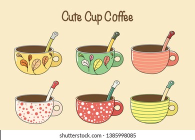 set of cute coffee mug, set, vector