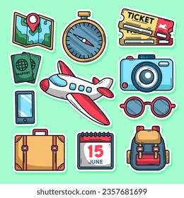 Set of cute collection Travel Icons stickers and patches. Holiday vector illustration. Vector eps 10