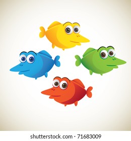 set of cute color cartoon fish - illustration