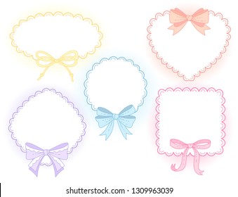 Set of cute color frames with bows for decoration. Cartoon design elements isolated on white background
