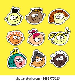 Set of cute color funny faces. smiles stickers