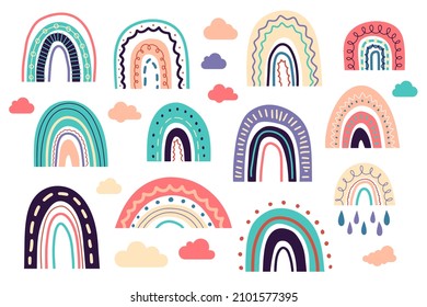 A set of cute color rainbows. Collection of children flat vector illustrations.