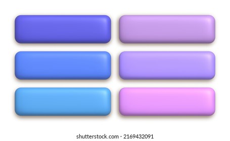 Set of cute colored 3d matte buttons for web design. 3d realistic design element. Vector illustration.