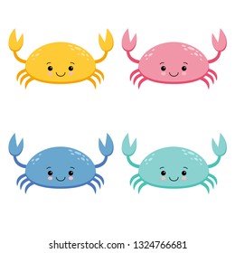 Set of Cute Colored Cartoon Crab Vector Illustration