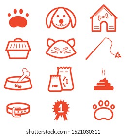 Set of cute colored icons on the theme of pets. Icons for pet shop, veterinary clinic, for web.